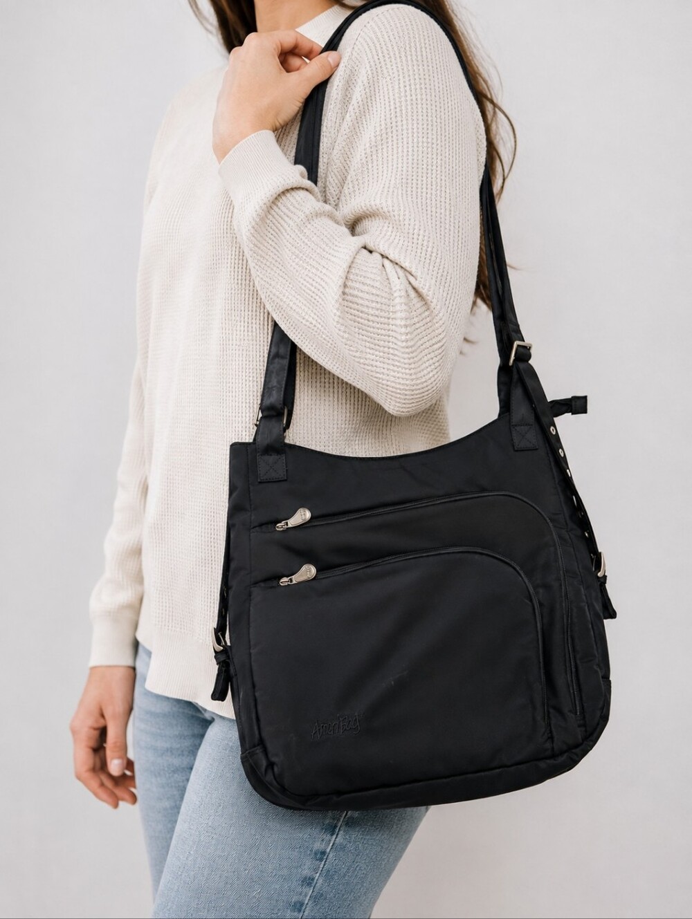 AmeriBag  Black Shoulder Tote Bag - Lightweight Women's Handbag